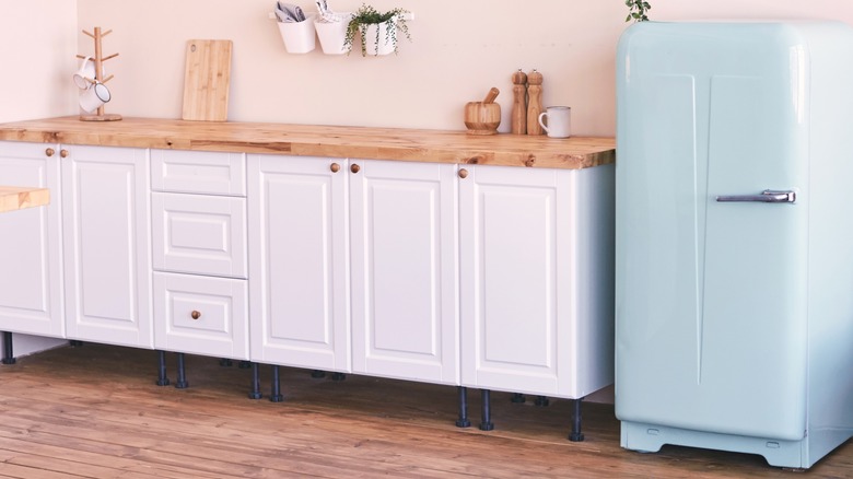 Kitchen with vintage refrigerator
