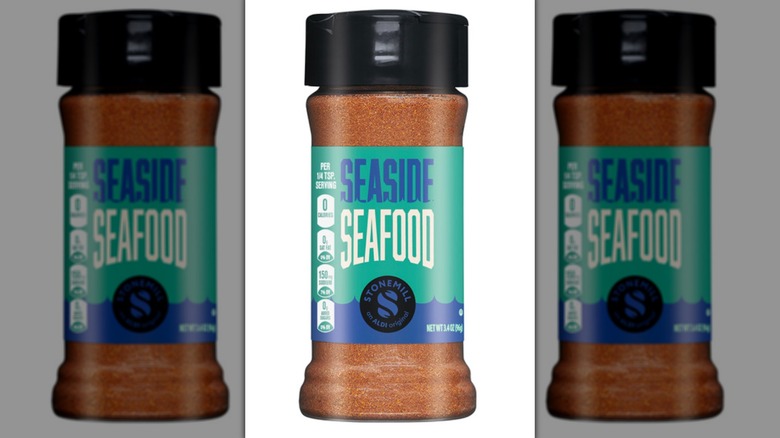 A jar of Stonemill seaside seafood seasoning