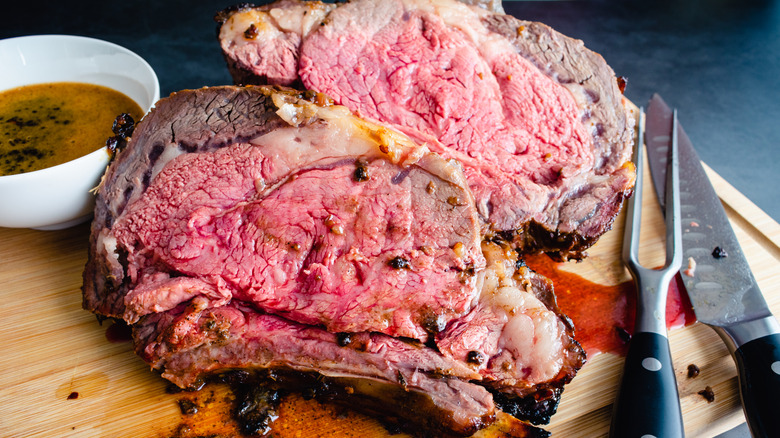 Prime rib steak on a cutting board