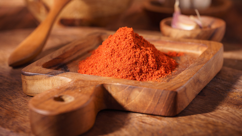 Paprika on a wooden board