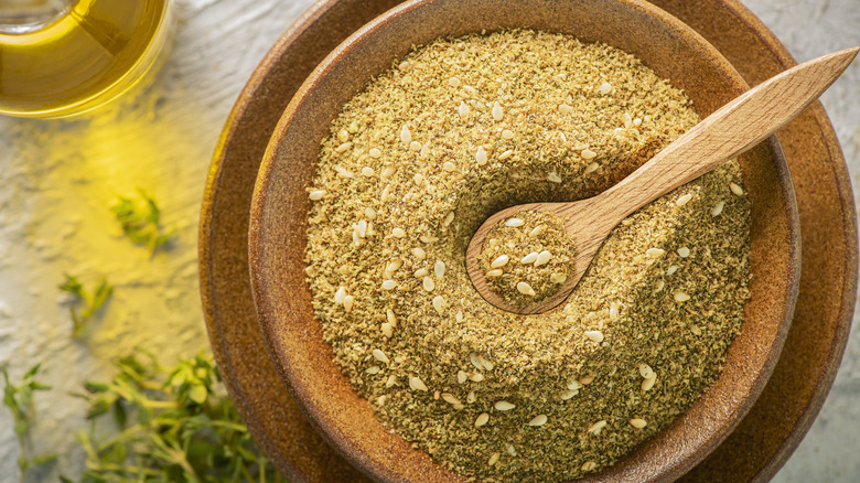 Za'atar in a bowl with a spoon