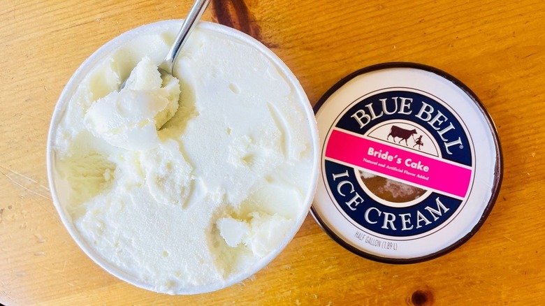 Half-gallon carton of Blue Bell Bride's Cake Ice Cream