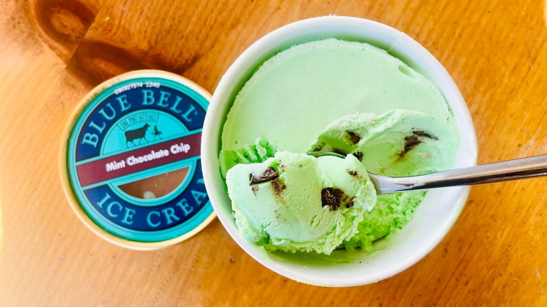 Pint of Blue Bell Mint Chocolate Chip Ice Cream