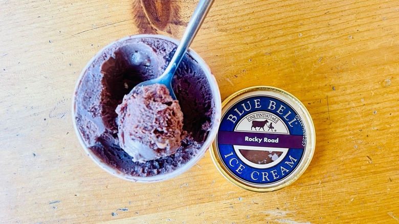 Pint of Blue Bell Rocky Road Ice Cream