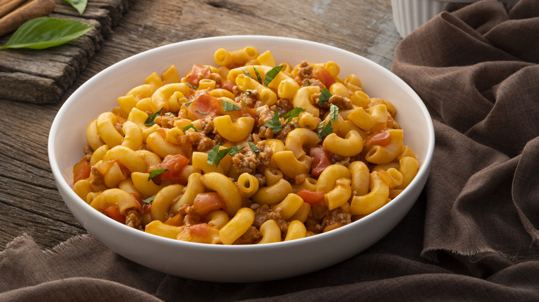 A bowl of chili mac and cheese