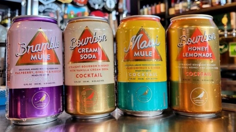 A lineup of Cardinal Spirits canned cocktails