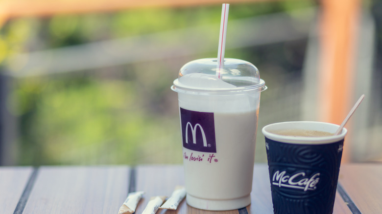 McDonald's Vanilla Shake on brown wooden table