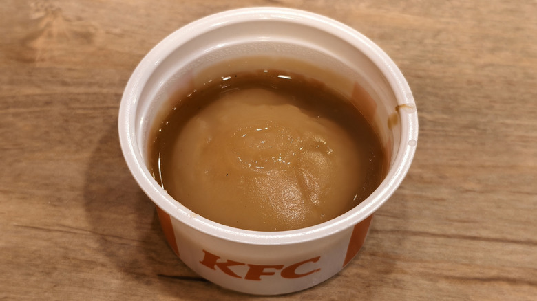 Portion of KFC mashed potatoes topped with gravy