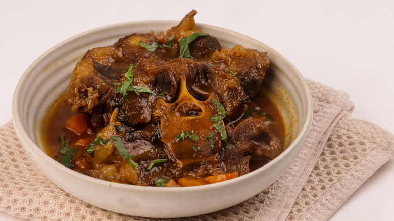 Oxtail stew in white bowl