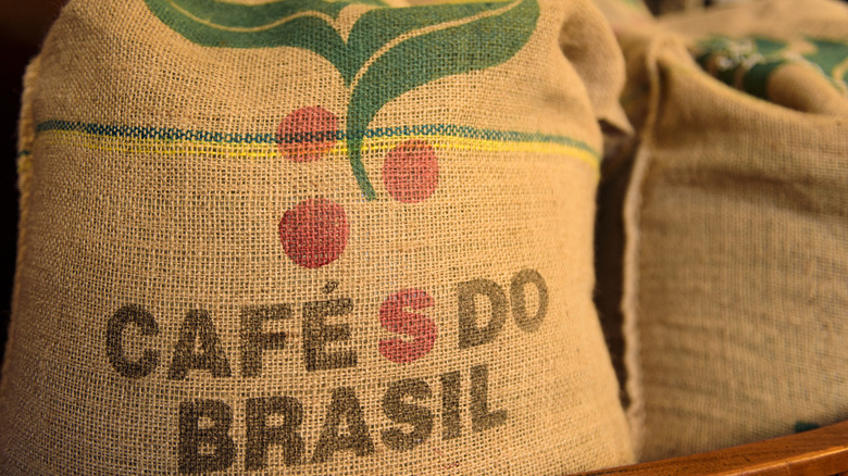 A burlap sack of coffee.