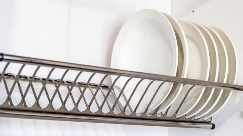Dish divider in shelving unit