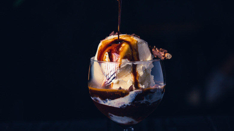 scoop of vanilla gelato with espresso