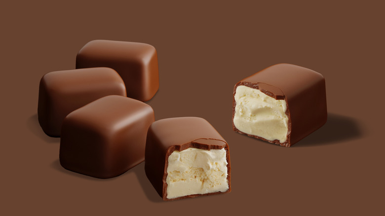 Chocolate-covered ice cream bites