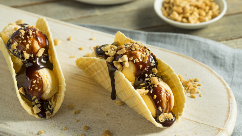 Ice cream served in a taco-shaped cone