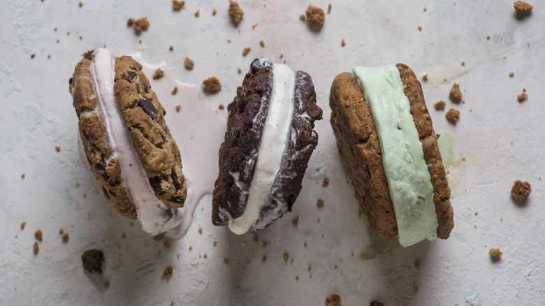 A variety of ice cream cookie sandwiches