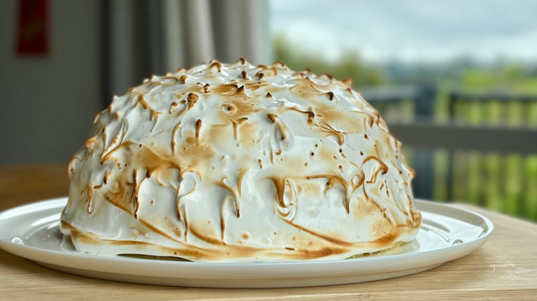 Baked Alaska on a white platter