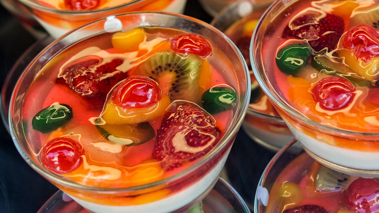 Bowls of fruit and cream Jell-O salads