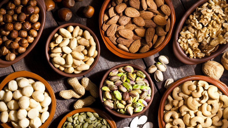 Bowls of nuts and seeds