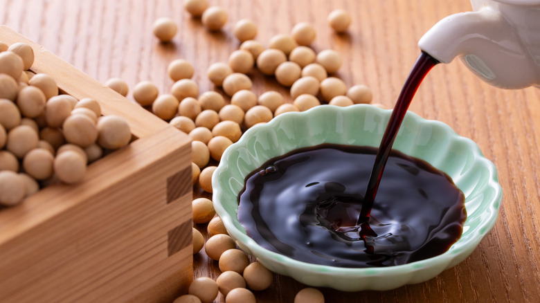 Sou sauce poured into bowl