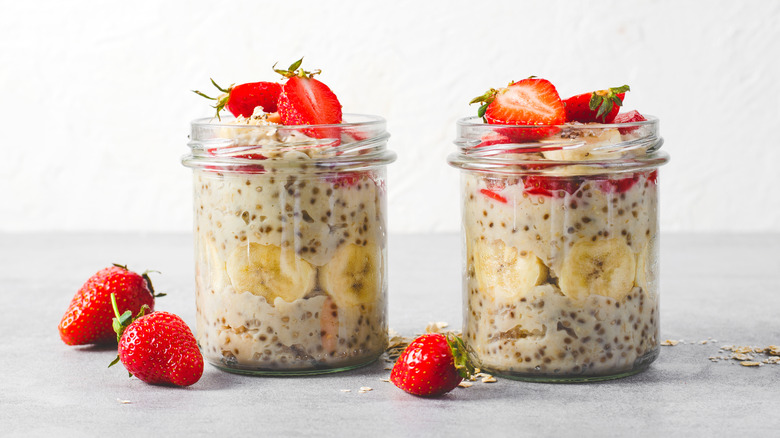 2 small jars of overnight oats with strawberries
