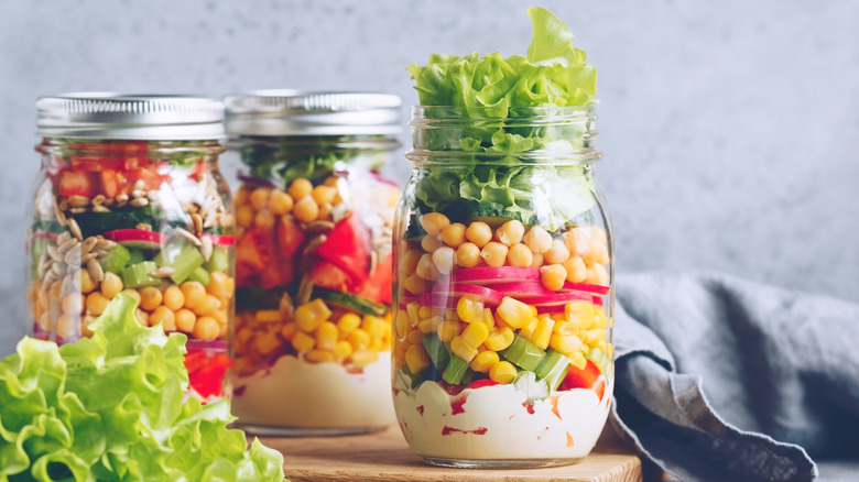 3 salads in mason jars