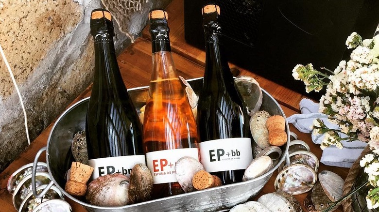 Three bottles of Casa de Piedra sparkling wine in an ice bucket