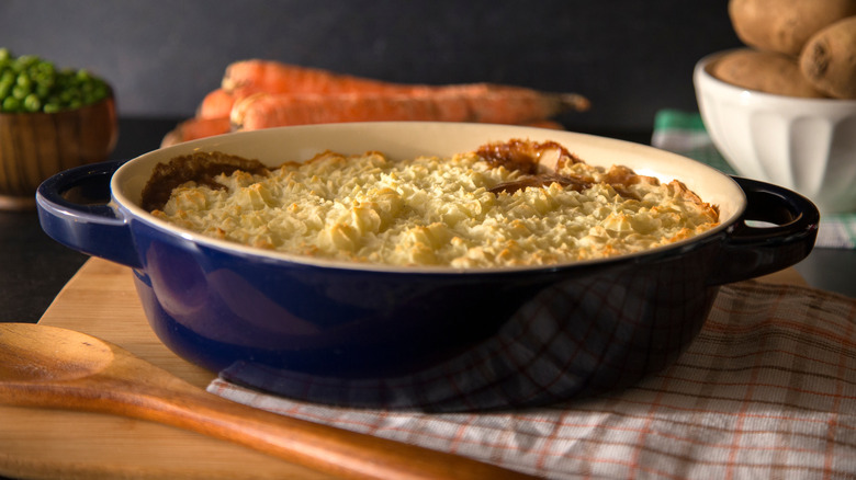 casserole on counter in ceramic dish