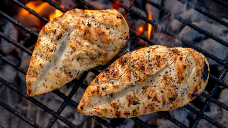 Chicken roasting on the grill