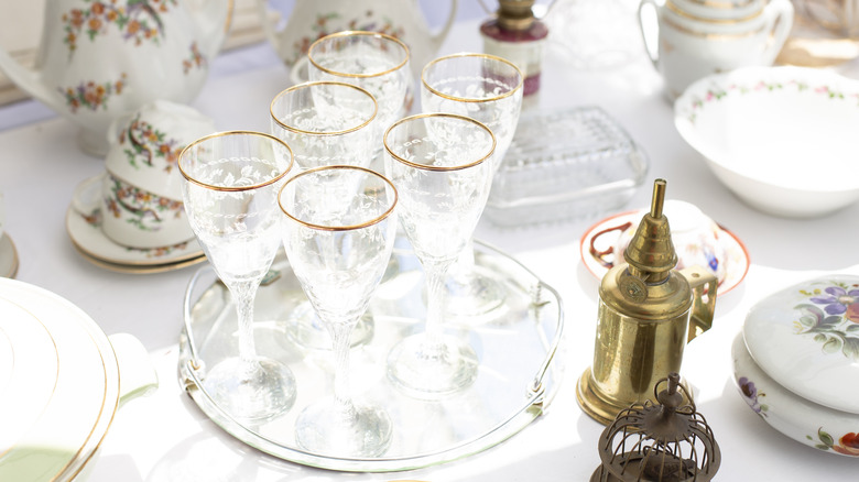Antique wine glasses with gold rims
