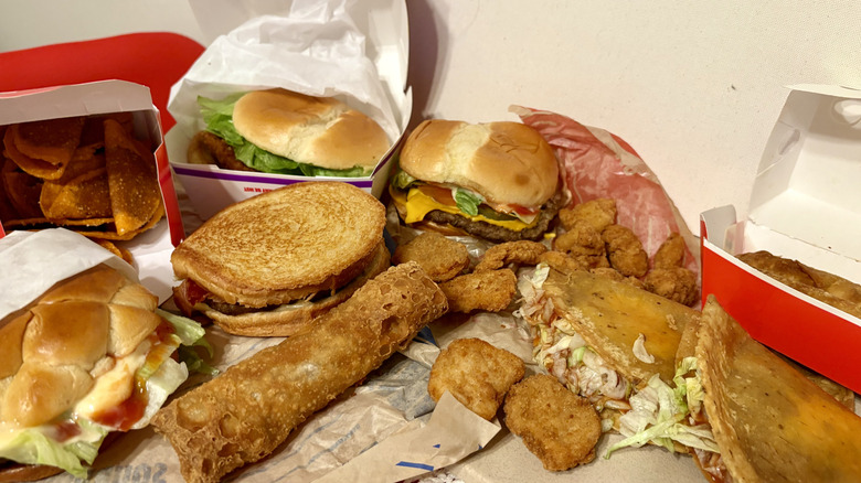 A huge group of Jack in the Box menu items together