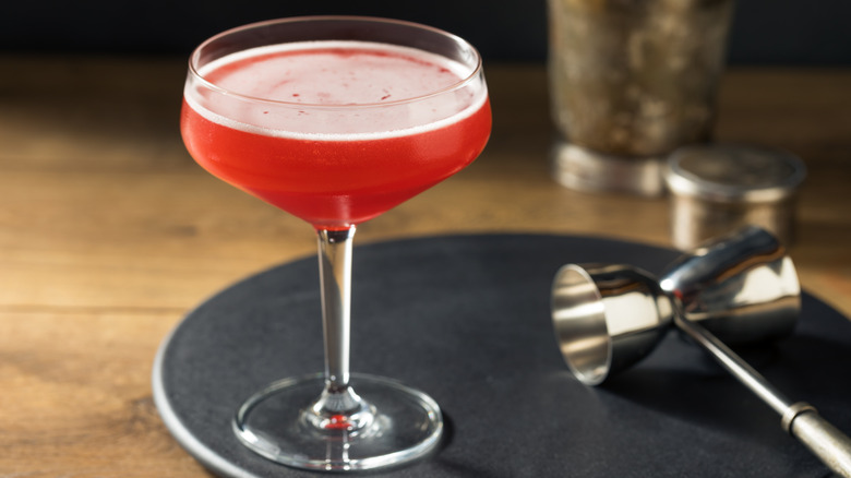 A Scofflaw cocktail on a tray