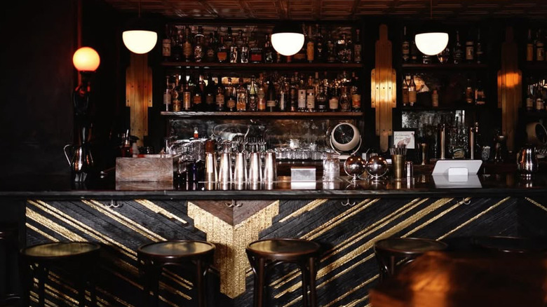 The dimly-light bar at the Fox Bar