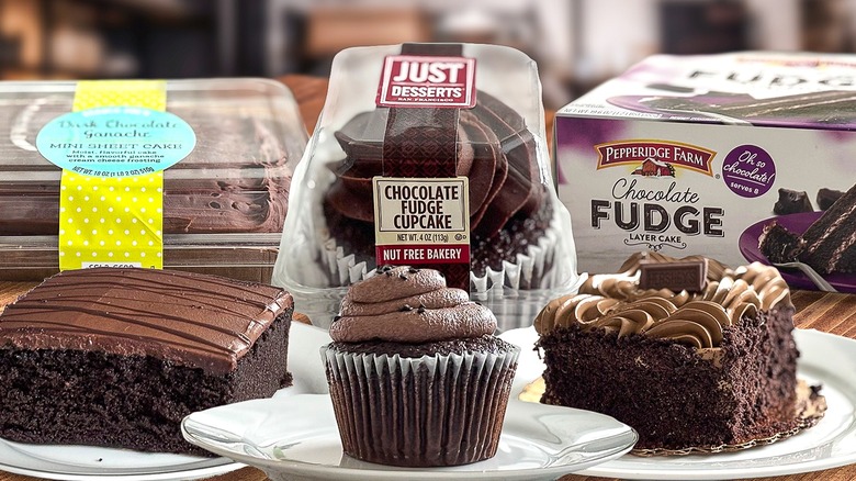 Variety of store-bought chocolate cakes