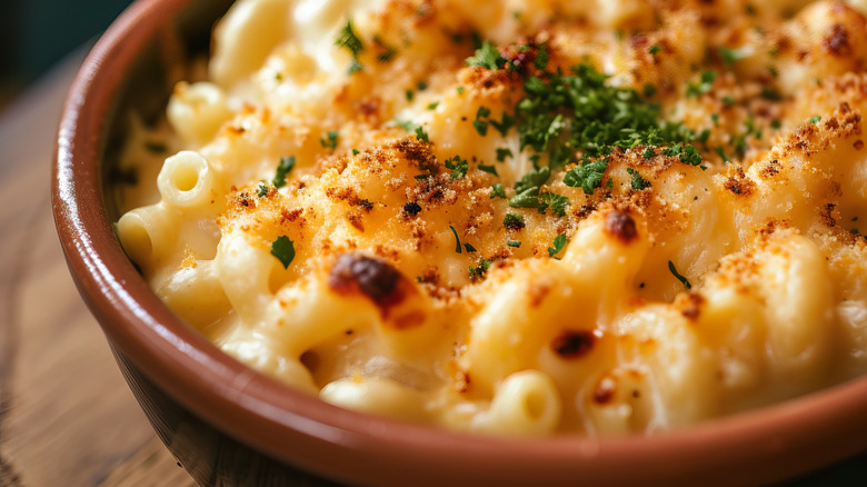 A bowl of seasoned mac and cheese