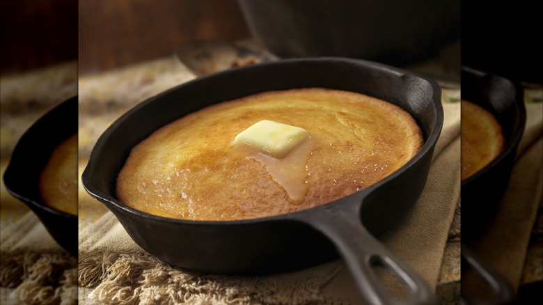 Cast iron skillet with cornbread