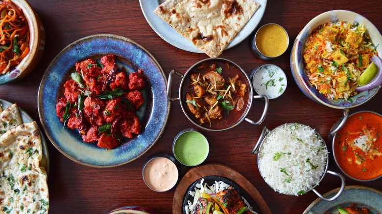 Overhead shot of an Indian meal