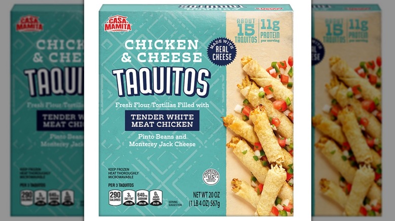 A box of Casa Mamita Chicken & Cheese Taquitos from Aldi