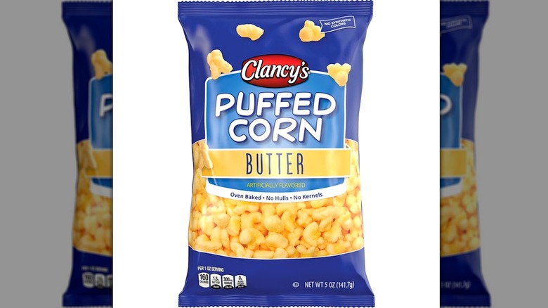 A bag of Clancy's Butter Puffed Corn from Aldi