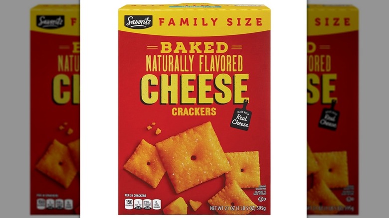 A box of Savoritz Family Size Cheese Crackers from Aldi