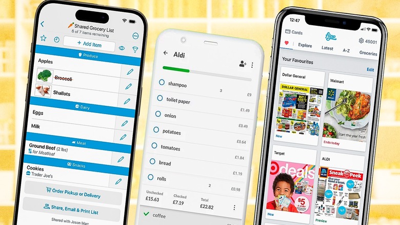 a series of grocery list apps on phones