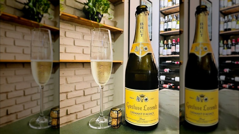 Bottle of Crémant d'Alsace with wine glass