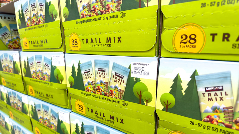 boxes of trail mix stacked up