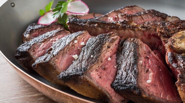 Close up of a sliced steak from Swift & Sons Steakhouse