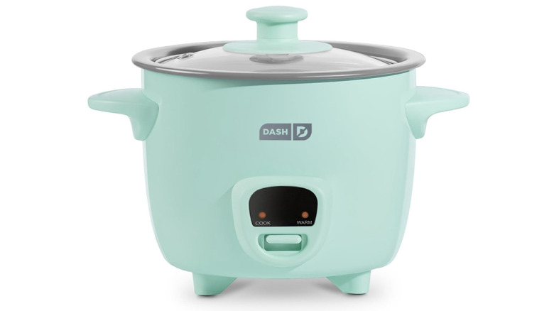Dash Mini Rice Cooker against a white background