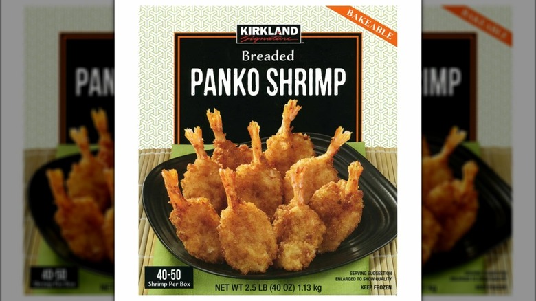 A box of Kirkland Signature breaded panko shrimp