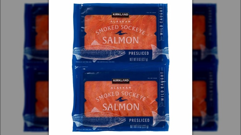 A package of Kirkland Signature Alaska smoked sockeye salmon