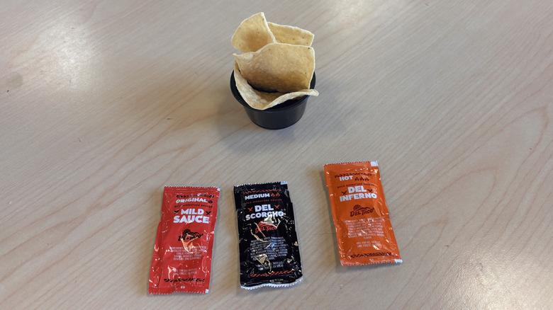 Chips and Del Taco salsas