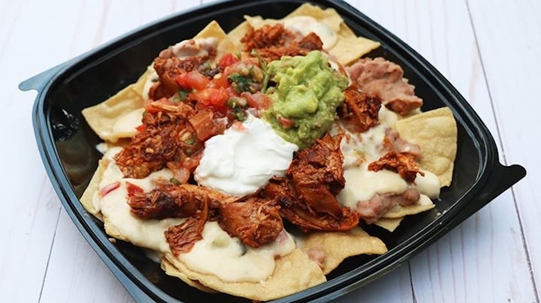 A tray of chicken nachos at El Pollo Loco