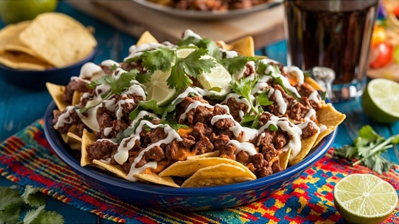 A plate of nachos on a table