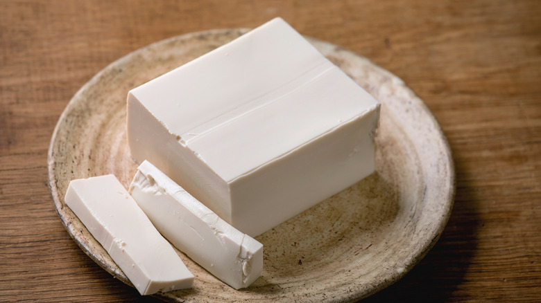 silken tofu sliced on dish